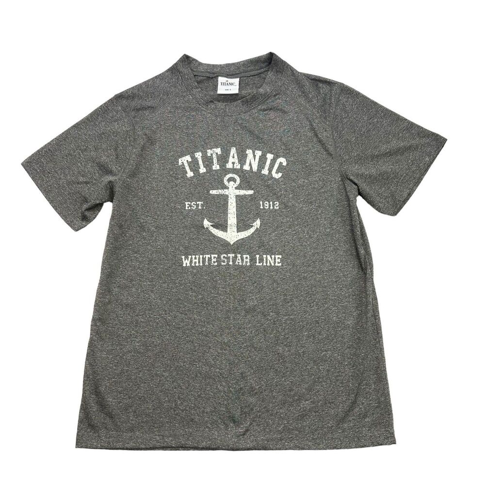 Titanic Shirt Mens Small S Gray White Star Line Short Sleeve Nautical